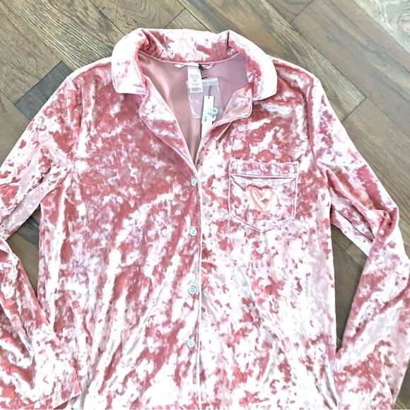 Victoria's Secret Pink Crushed Velvet Button Up Pajama Top Size X-Small - Picture 8 of 12